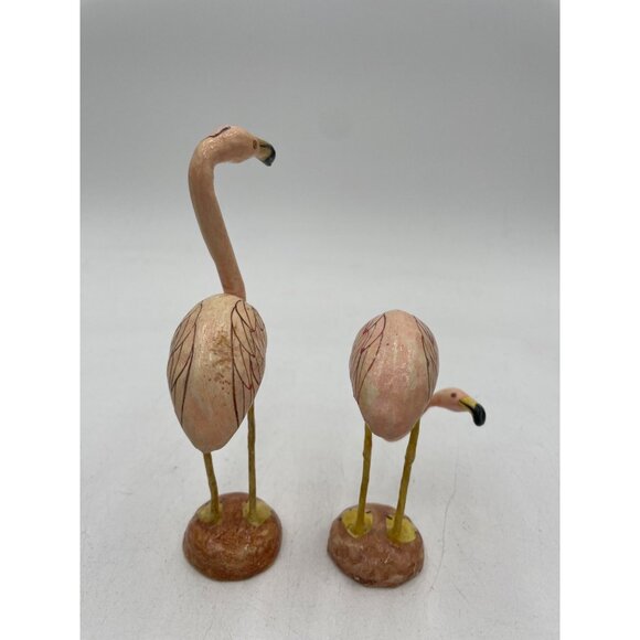 Vintage Paper Mache Pink Flamingo Figurines Set Of 2 Detailed Feathers - Picture 4 of 6